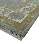 Gray, Ivory and Olive 6x9 Hand Knotted Traditional Oushak wool area rug