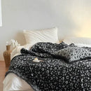 Gray leopard print luxury mink fur blanket bedroom fringed throw