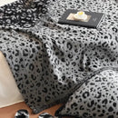 Gray leopard print luxury mink fur blanket bedroom fringed throw