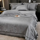 Gray ruched summer quilt set with black trim bedroom bedding