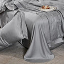 Gray ruched summer quilt set with black trim bedroom bedding
