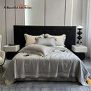 Gray satin eucalyptus fiber summer quilt bedding set bedroom gold trim