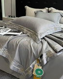Gray satin eucalyptus fiber summer quilt bedding set bedroom gold trim