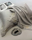 Gray satin eucalyptus fiber summer quilt bedding set bedroom gold trim