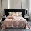 Gray satin eucalyptus fiber summer quilt bedding set bedroom gold trim