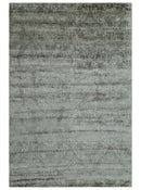 Gray, Silver and Charcoal Traditional ikat design 6x9 Hand knotted wool and Bamboo Silk area Rug