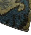 Gray, Teal, Beige and Silver Antique Ikat Design 8x10 wool Area Rug