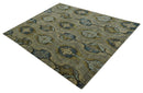 Gray, Teal, Beige and Silver Antique Ikat Design 8x10 wool Area Rug