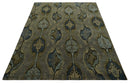 Gray, Teal, Beige and Silver Antique Ikat Design 8x10 wool Area Rug