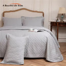 Gray textured egyptian cotton quilt set bedroom reversible bedspread