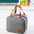 Gray textured insulated lunch bag kitchen thermal tote with leather handles