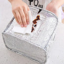 Gray textured insulated lunch bag kitchen thermal tote with leather handles