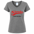 Nebraska Huskers Women's V-Neck T-Shirt | Gray | Multiple Sizes | Lou's Sporting Goods | 25N19LPC455V