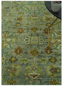 Green 8x10 Hand Knotted Antique Design Traditional Oriental Oushak wool area rug