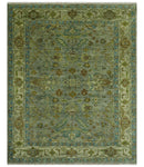 Green 8x10 Hand Knotted Antique Design Traditional Oriental Oushak wool area rug