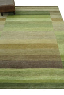 Green and Brown Shades Modern Stripes Design 6x8 Hand loom Wool area Rug