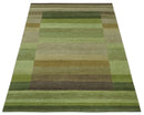 Green and Brown Shades Modern Stripes Design 6x8 Hand loom Wool area Rug