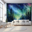 Green and purple mountain tapestry forest aurora for bedroom wall art