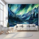 Green and purple mountain tapestry forest aurora for bedroom wall art