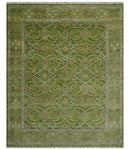 Green and Purple Traditional Floral Design 8x10 wool area rug
