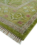 Green and Purple Traditional Floral Design 8x10 wool area rug