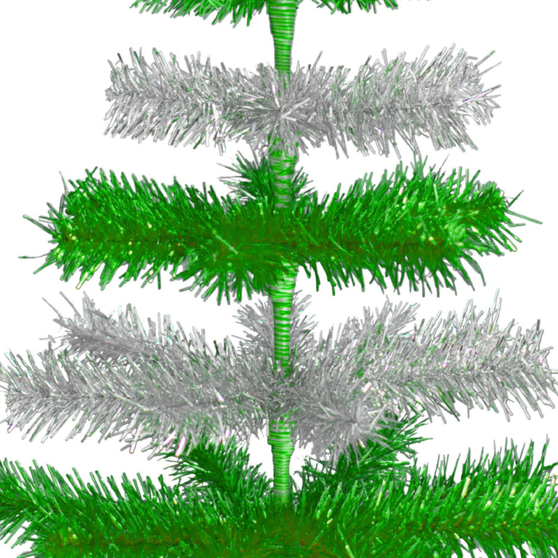 Green & Silver Layered Tinsel Christmas Tree