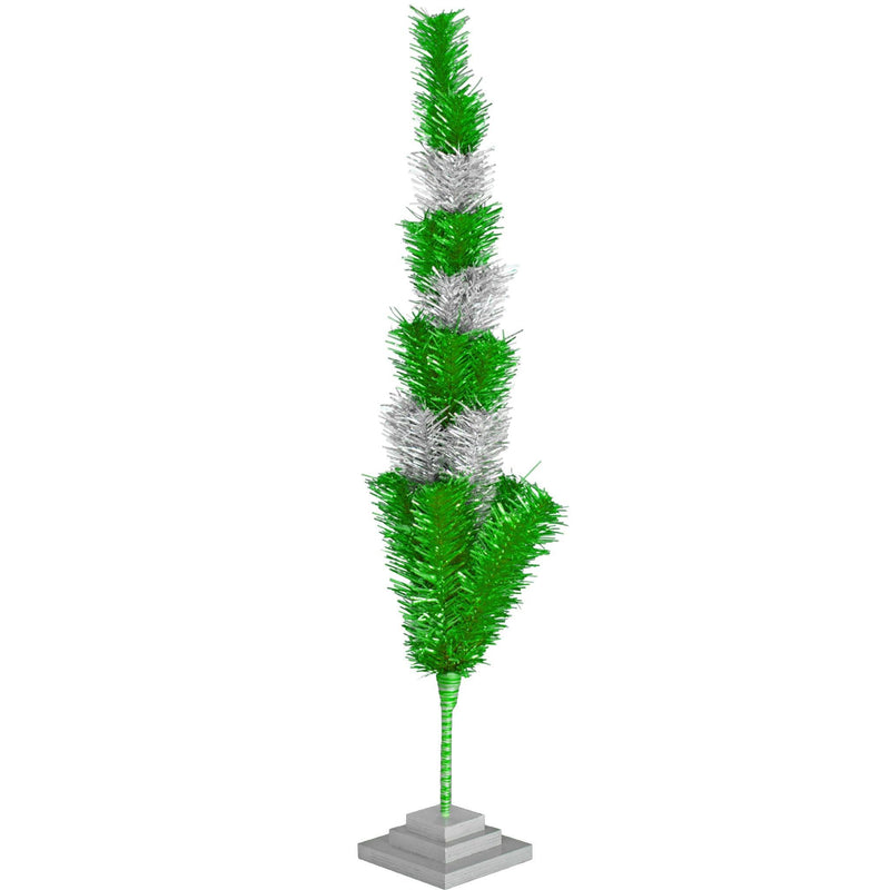 Green & Silver Layered Tinsel Christmas Tree