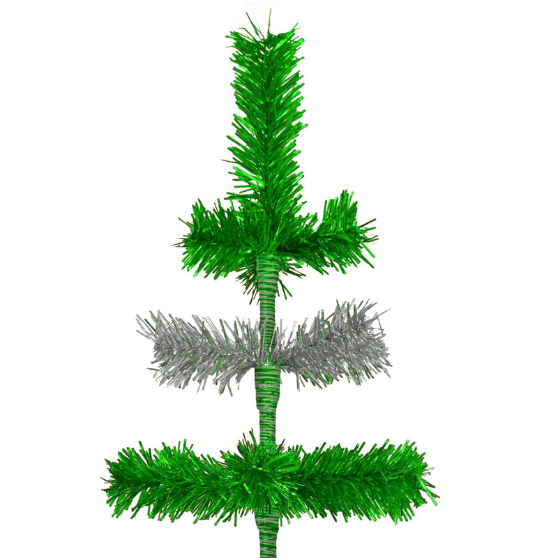 Green & Silver Layered Tinsel Christmas Tree