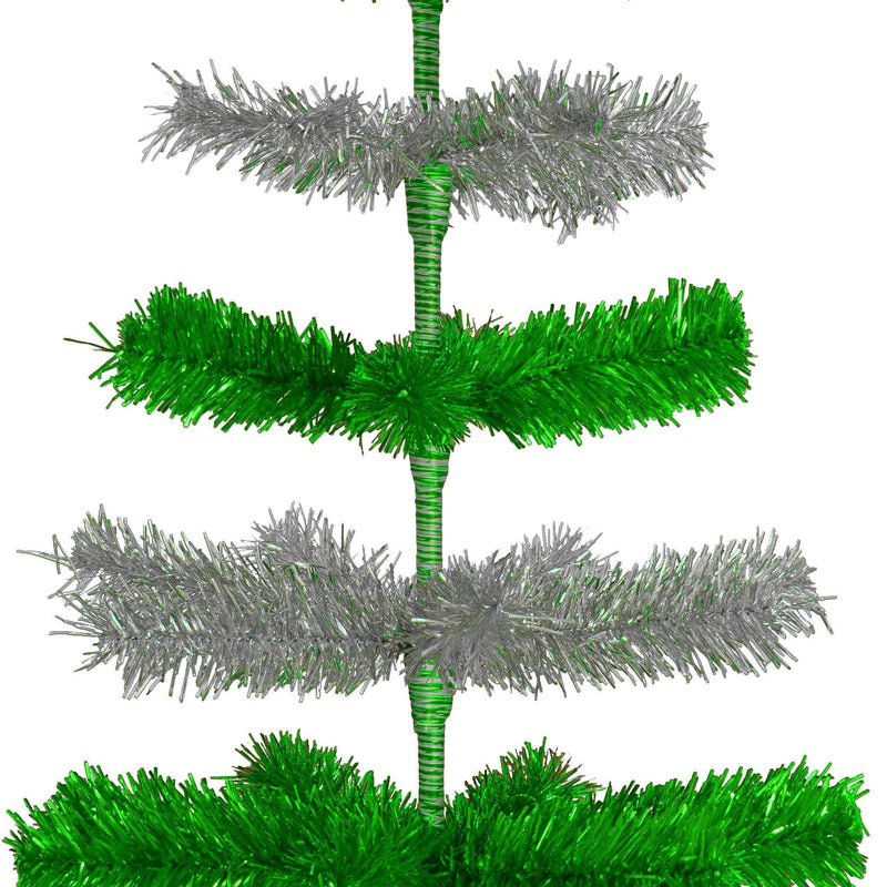 Green & Silver Layered Tinsel Christmas Tree