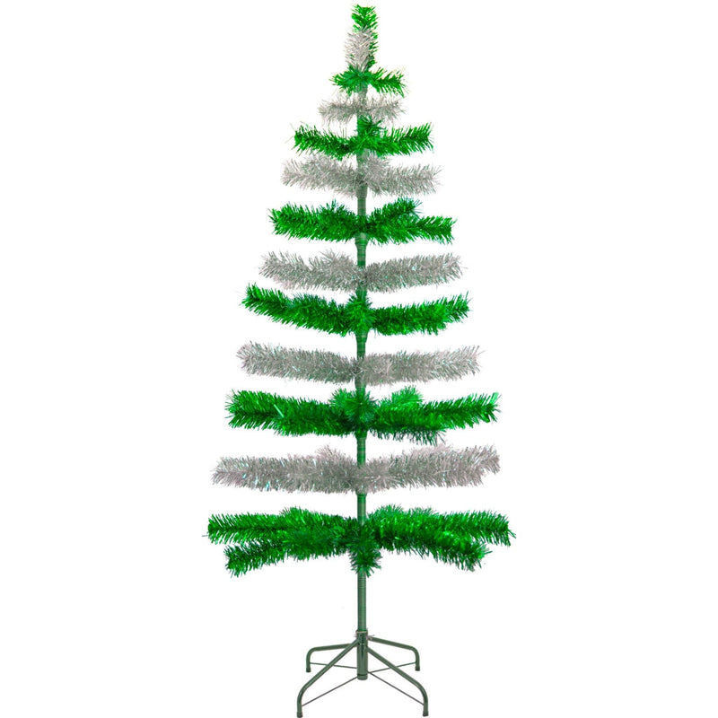 Green & Silver Layered Tinsel Christmas Tree