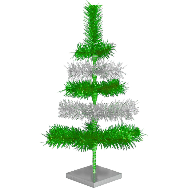 Green & Silver Layered Tinsel Christmas Tree