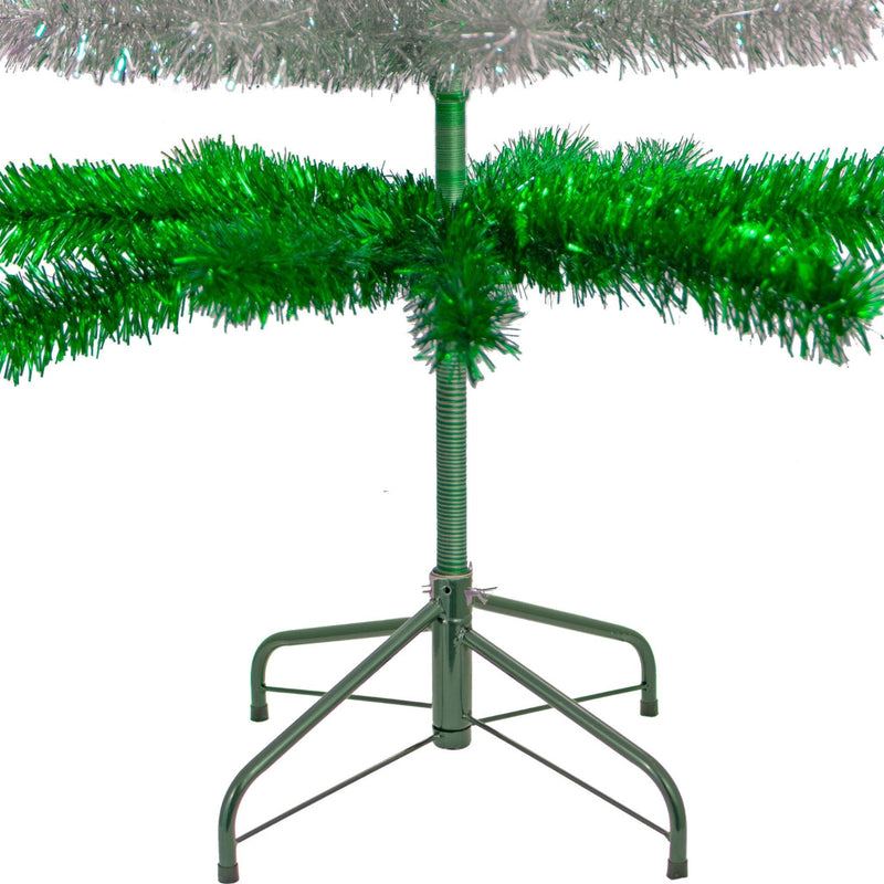 Green & Silver Layered Tinsel Christmas Tree