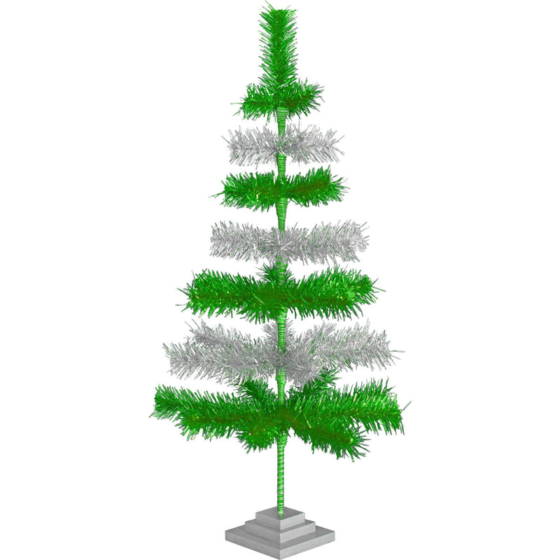 Green & Silver Layered Tinsel Christmas Tree