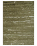 Green and Silver Modern Abstract Hand loom 5x7 wool and Art Silk Area Rug