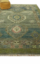 Green and Teal Traditional Hand Knotted 8x10 wool area rug