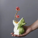 Green and yellow ceramic cute frog succulent flower pot garden decor