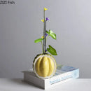 Green and yellow durian ceramic vase set for living room decor