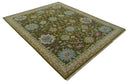 Green, Beige and Purple 8x10 Hand Knotted Traditional Oushak wool area rug