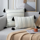 Green black stripe crochet cushion cover living room tassel pillow