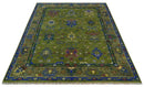 Green, Blue and Brown Hand knotted 8x10 Traditional Oushak wool Area Rug