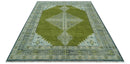 Green, Blue and Gray Hand Knotted Traditional Heriz 8x10 wool area rug