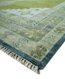 Green, Blue and Gray Hand Knotted Traditional Heriz 8x10 wool area rug