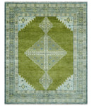 Green, Blue and Gray Hand Knotted Traditional Heriz 8x10 wool area rug