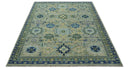 Green, Blue and Mustard Hand Knotted 8x10 Traditional Oushak wool area rug