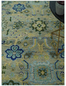 Green, Blue and Mustard Hand Knotted 8x10 Traditional Oushak wool area rug