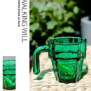 Green cactus glass mug kitchen drinking cup with textured ridges