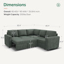 Green Corduroy Sectional Sleeper Sofa With Storage