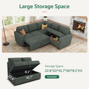 Green Corduroy Sectional Sleeper Sofa With Storage