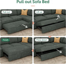 Green Corduroy Sectional Sleeper Sofa With Storage