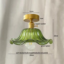 Green glass leaf copper nordic ceiling lamp for living room